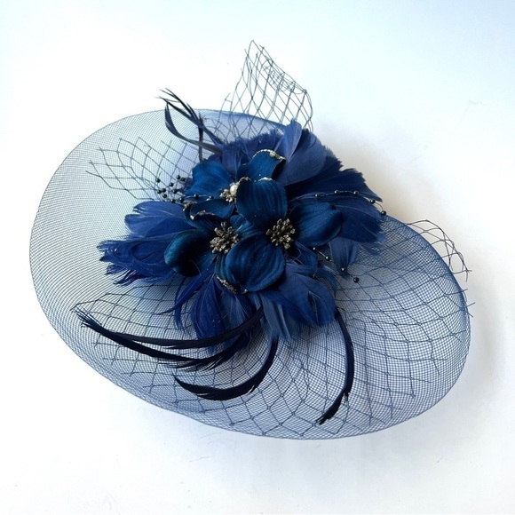 Vintage Fascinator Derby Hat Hair  Accessory 1950s 1960s Feather Hair Flower - Picture 1 of 8